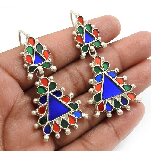Multi Color Glass Earring 925 Sterling Silver Stylish Jewelry K15