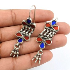 Multi Color Glass Earring 925 Sterling Silver Indian Handmade Jewelry O15