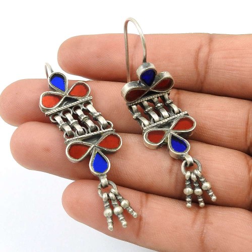 Multi Color Glass Earring 925 Sterling Silver Handmade Indian Jewelry P15