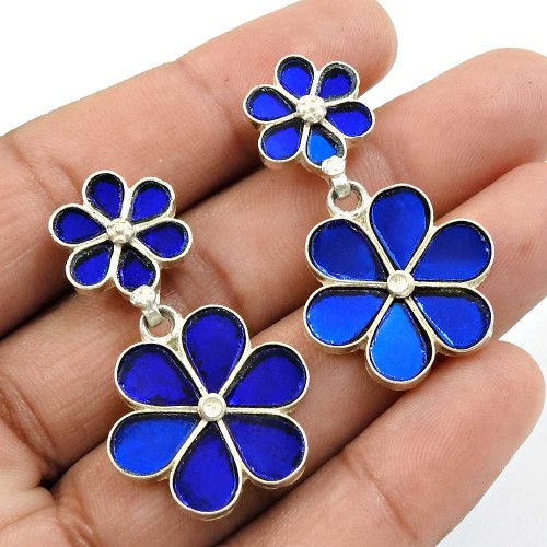 Blue Glass Earring 925 Sterling Silver Traditional Jewelry R15