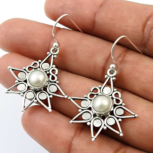 Round Shape Natural Pearl Earrings 925 Solid Sterling Silver Jewelry U7