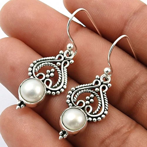 Round Shape Natural Pearl Earrings 925 Solid Sterling Silver Jewelry R8