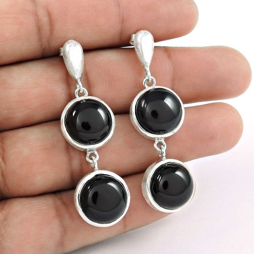 925 Sterling Silver Fashion Jewelry Traditional Black Onyx Gemstone Earrings
