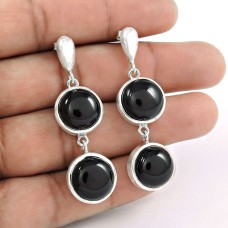 925 Sterling Silver Antique Jewelry Charming Black Onyx Gemstone Earrings