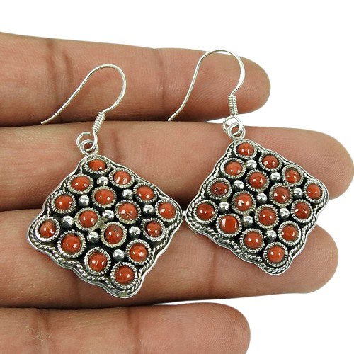 Designer 925 Sterling Silver Coral Earrings
