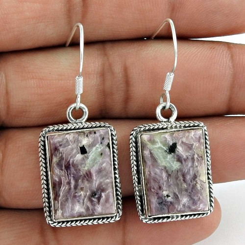 Precious Style! 925 Sterling Silver Charoite Earrings Wholesale