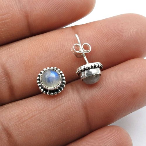 925 Sterling Silver Jewelry Rainbow Moonstone Gemstone Stud Earrings V27