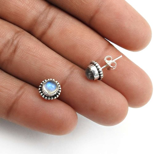 Rainbow Moonstone Gemstone Jewelry 925 Sterling Silver Stud Earrings X27