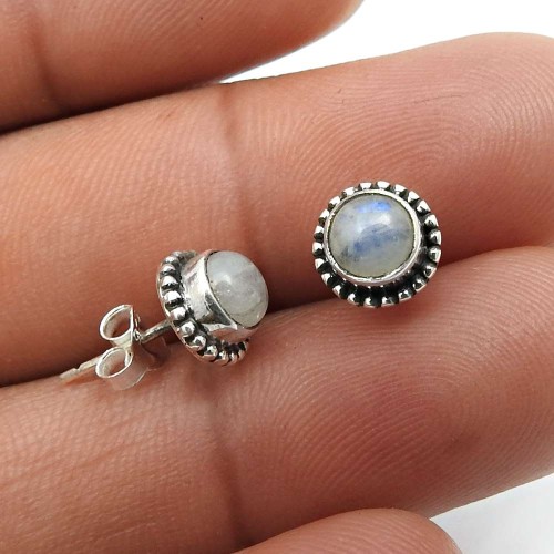 Rainbow Moonstone Gemstone Stud Earrings 925 Sterling Silver Fine Jewelry A28