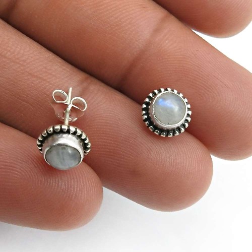 Rainbow Moonstone Gemstone Stud Earrings 925 Sterling Silver Jewelry B28