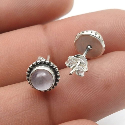 925 Sterling Silver Jewelry Rose Quartz Gemstone Stud Earrings Z29