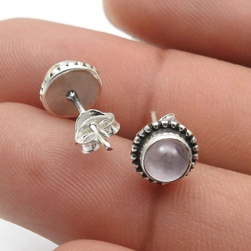 Rose Quartz Gemstone Jewelry 925 Fine Sterling Silver Stud Earrings A30