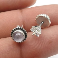 925 Sterling Fine Silver Jewelry Rose Quartz Gemstone Stud Earrings B30