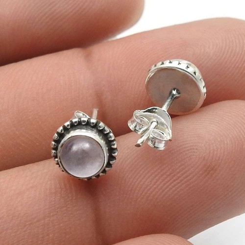 Rose Quartz Gemstone Jewelry 925 Sterling Silver Stud Earrings C30