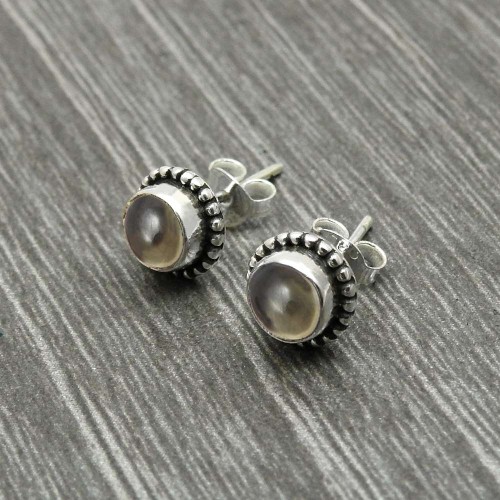 Anniversary Gift 925 Sterling Silver Jewelry Smoky Quartz Gemstone Stud Earrings I30