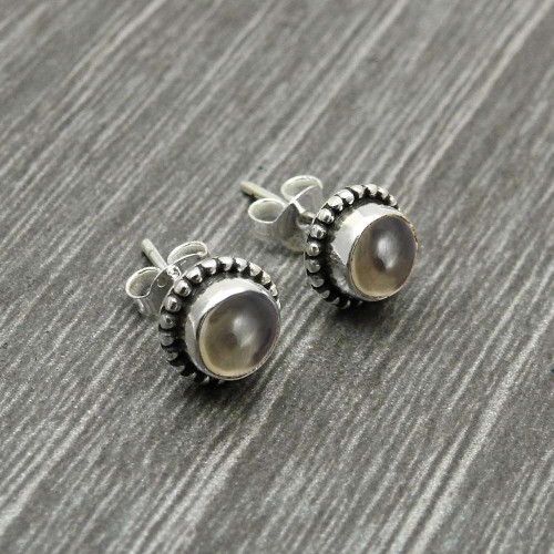 Smoky Quartz Gemstone Stud Earrings 925 Sterling Silver Jewelry K30