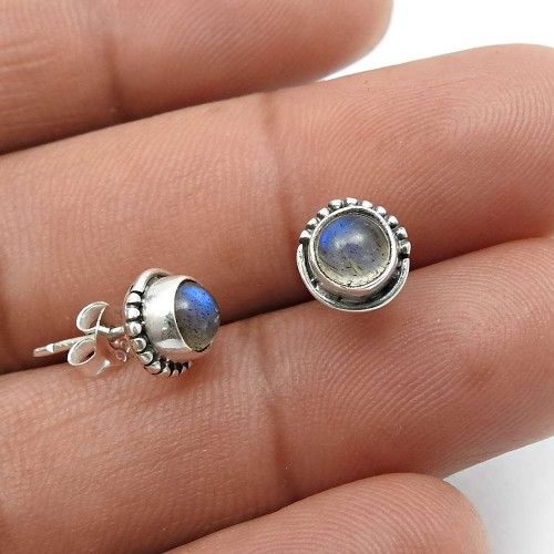925 Sterling Silver Jewelry Labradorite Gemstone Stud Earrings Q2