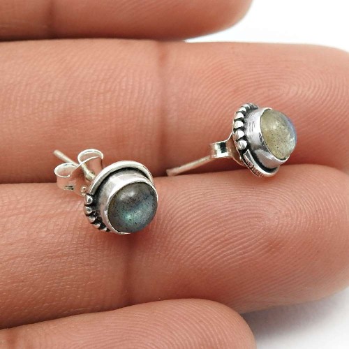 Labradorite Gemstone Jewelry 925 Fine Sterling Silver Stud Earrings D31