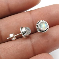 Women Gift Stud Earrings Rainbow Moonstone Jewelry 925 Sterling Silver LK26