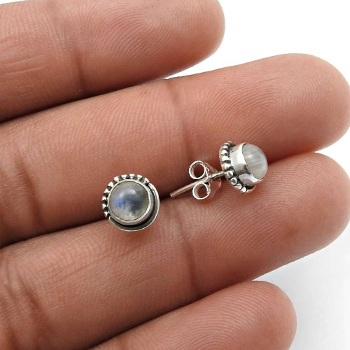 Rainbow Moonstone Gemstone Jewelry 925 Sterling Silver Stud Earrings M31