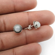 925 Sterling Fine Silver Jewelry Rainbow Moonstone Gemstone Stud Earrings U31
