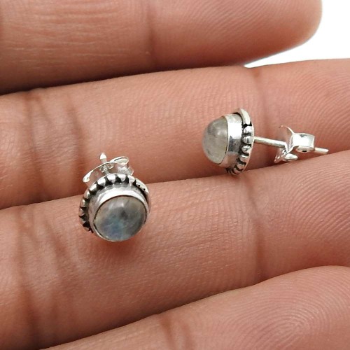 Rainbow Moonstone Gemstone Stud Earrings 925 Sterling Silver Jewelry X31