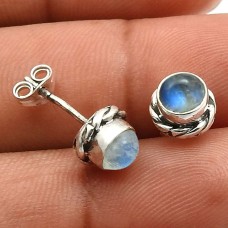Women Gift Rainbow Moonstone Stud Earrings 925 Sterling Silver Jewelry LO68