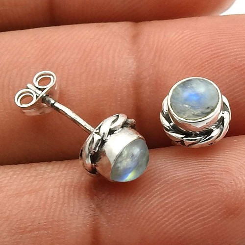 925 Sterling Silver Jewelry Rainbow Moonstone Gemstone Stud Earrings X3
