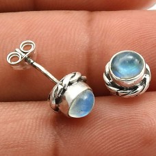 925 Sterling Fine Silver Jewelry Rainbow Moonstone Gemstone Stud Earrings Y3
