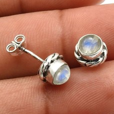 925 Sterling Fine Silver Jewelry Rainbow Moonstone Gemstone Stud Earrings L4