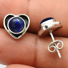 Lapis Lazuli Gemstone Jewelry 925 Sterling Silver Heart Stud Earrings T4