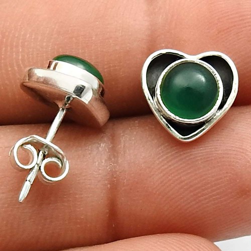 Onyx Gemstone Jewelry 925 Sterling Silver Heart Stud Earrings B5