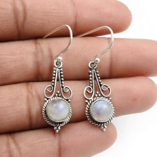 Rainbow Moonstone Gemstone Earrings 925 Sterling Silver Jewelry G5