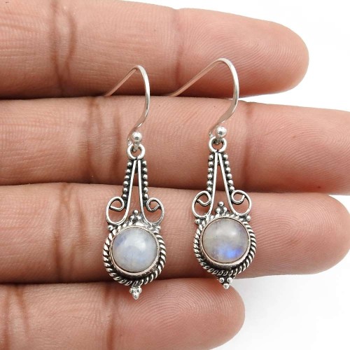 Rainbow Moonstone Gemstone Jewelry 925 Sterling Silver Earrings H5