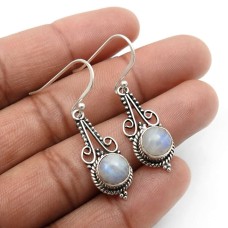 Rainbow Moonstone Gemstone Earrings 925 Sterling Silver Jewelry I5