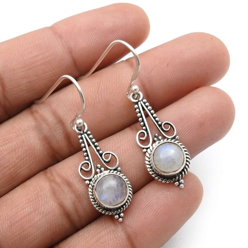 925 Sterling Fine Silver Jewelry Rainbow Moonstone Gemstone Earrings K5