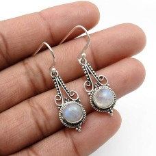 925 Sterling Fine Silver Jewelry Rainbow Moonstone Gemstone Earrings L5