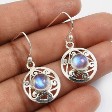 925 Sterling Fine Silver Jewelry Rainbow Moonstone Gemstone Earrings H38