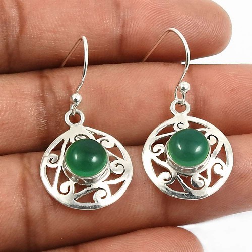 Green Onyx Gemstone Jewelry 925 Fine Sterling Silver Earrings K38