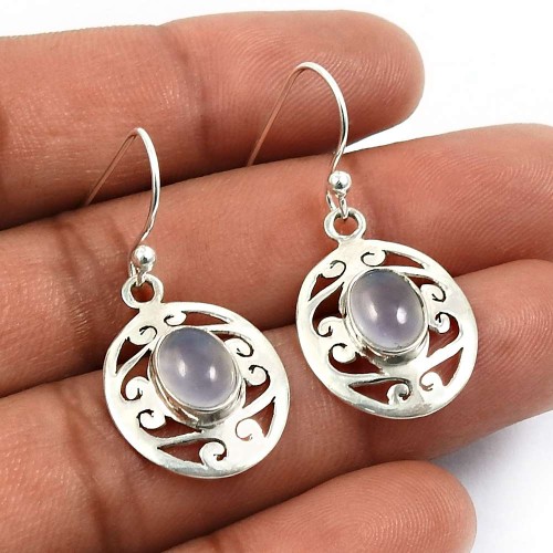 Chalcedony Gemstone Jewelry 925 Fine Sterling Silver Earrings Q2