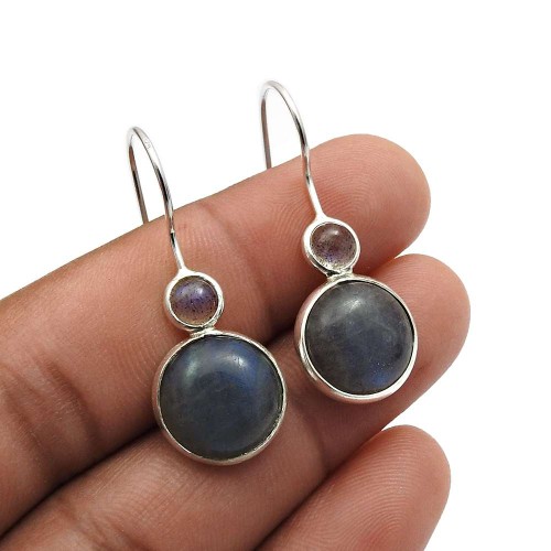 Blue Labradorite Gemstone Earrings 925 Sterling Silver Fine Jewelry B1