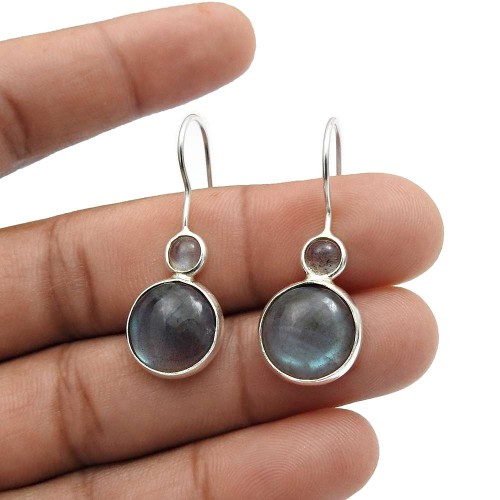 Blue Fire Labradorite Gemstone Earrings 925 Sterling Silver Jewelry D1