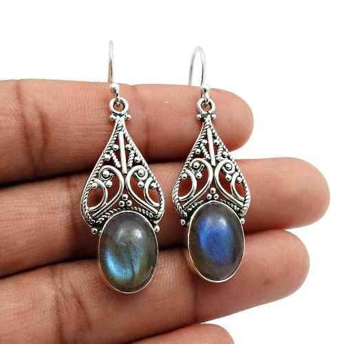 925 Sterling Silver Jewelry Oval Labradorite Gemstone Earrings For Girls H2