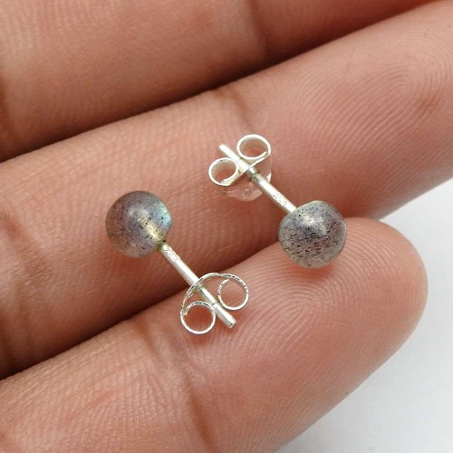 Labradorite Gemstone Stud Earrings 925 Sterling Silver Jewelry E38