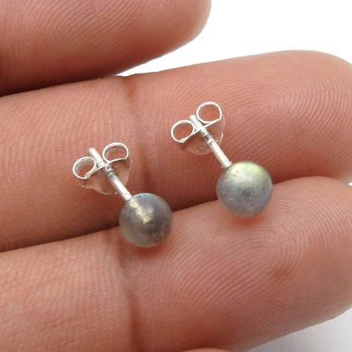 Labradorite Gemstone Stud Earrings 925 Sterling Silver Jewelry O39