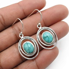 Turquoise Gemstone Jewelry 925 Solid Sterling Silver Earrings F41
