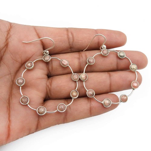 Rhodochrosite Gemstone Jewelry 925 Sterling Silver Earrings F42