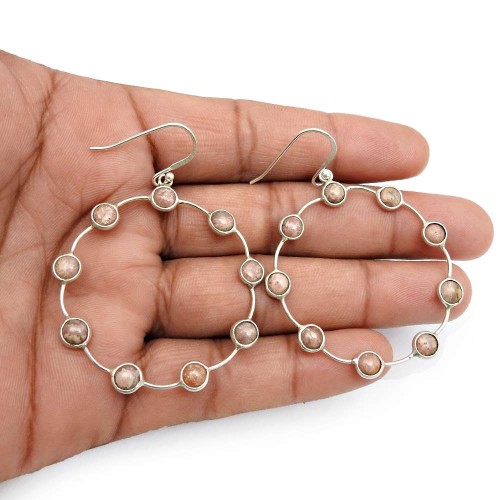 Rhodochrosite Gemstone Jewelry 925 Sterling Silver Earrings H42