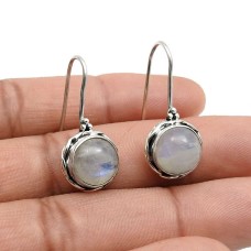 925 Sterling Fine Silver Jewelry Rainbow Moonstone Gemstone Earrings A7