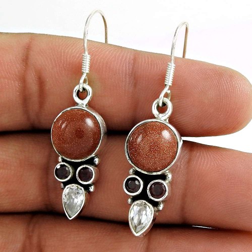 Indian Sterling Silver Jewellery Fashion CZ, Red Sun Stone, Garnet Gemstone Earrings